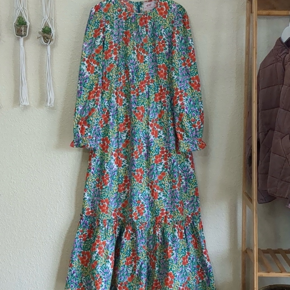 Banjanan Garden Poppy Combo Long Sleeve Maxi Dress M